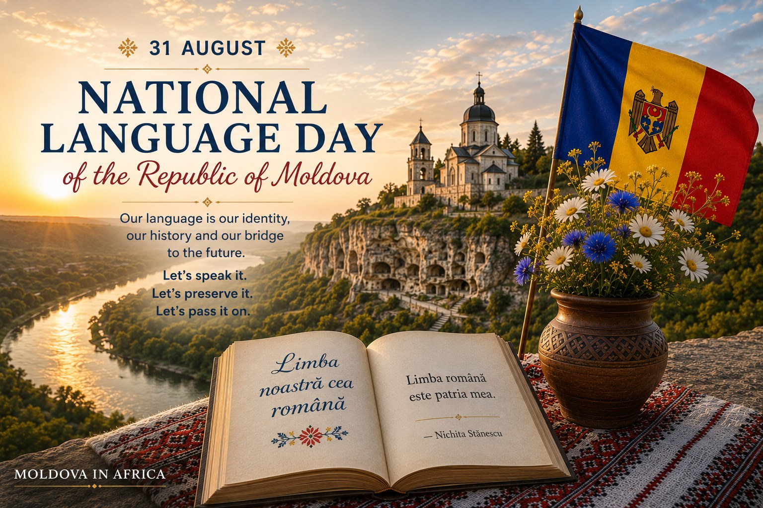 National Language Day of the Republic of Moldova. Orheiul Vechi above the Raut valley